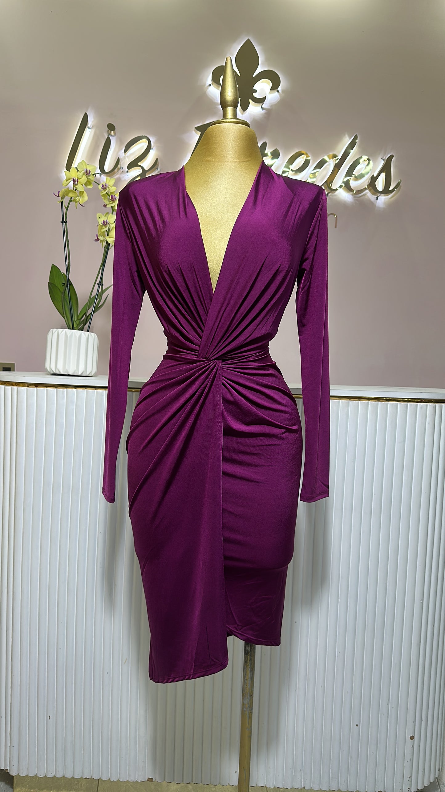 VESTIDO LICRA CRUZADO MORADO