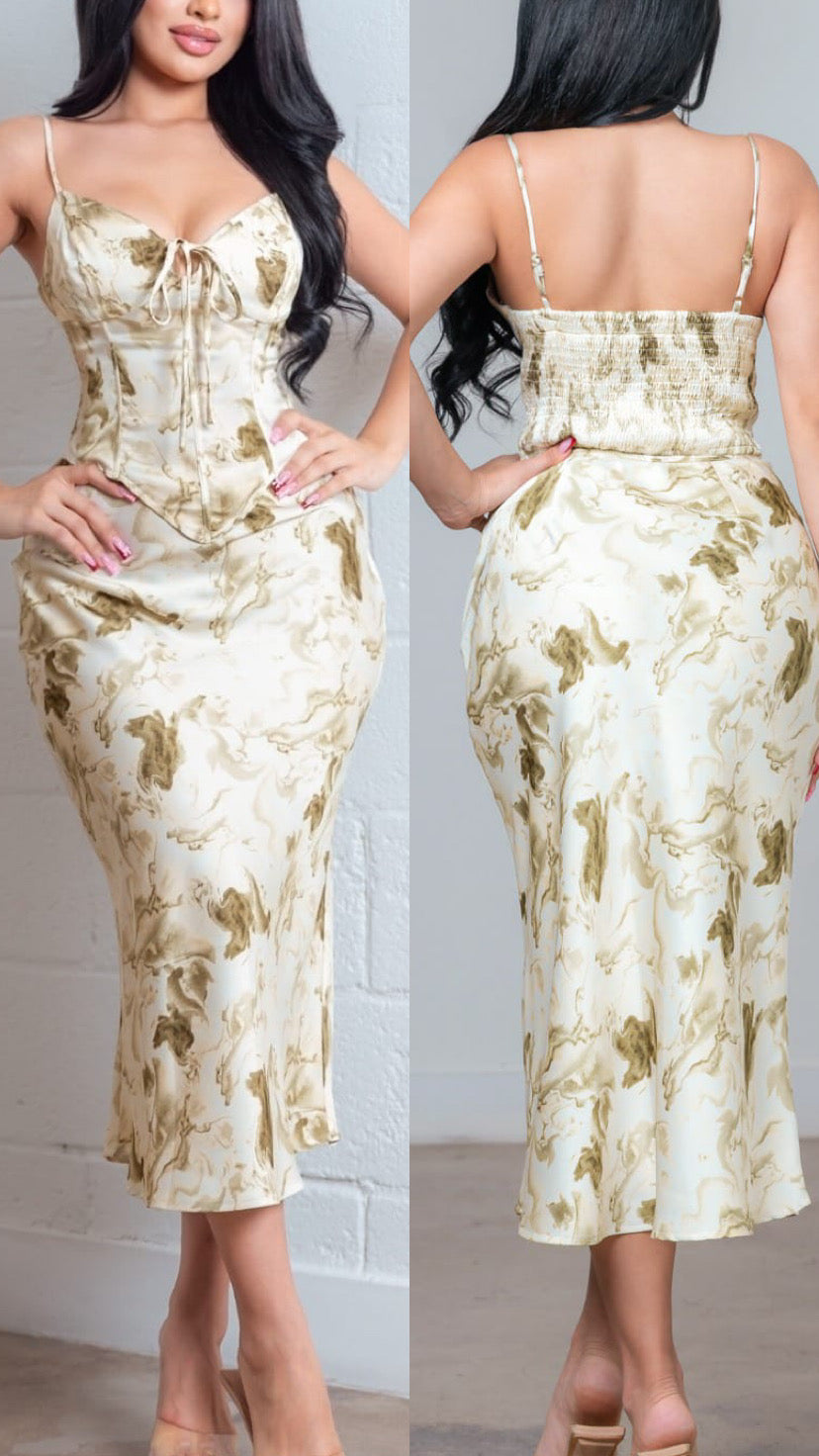 SET FALDA/TOP SATIN FLORES