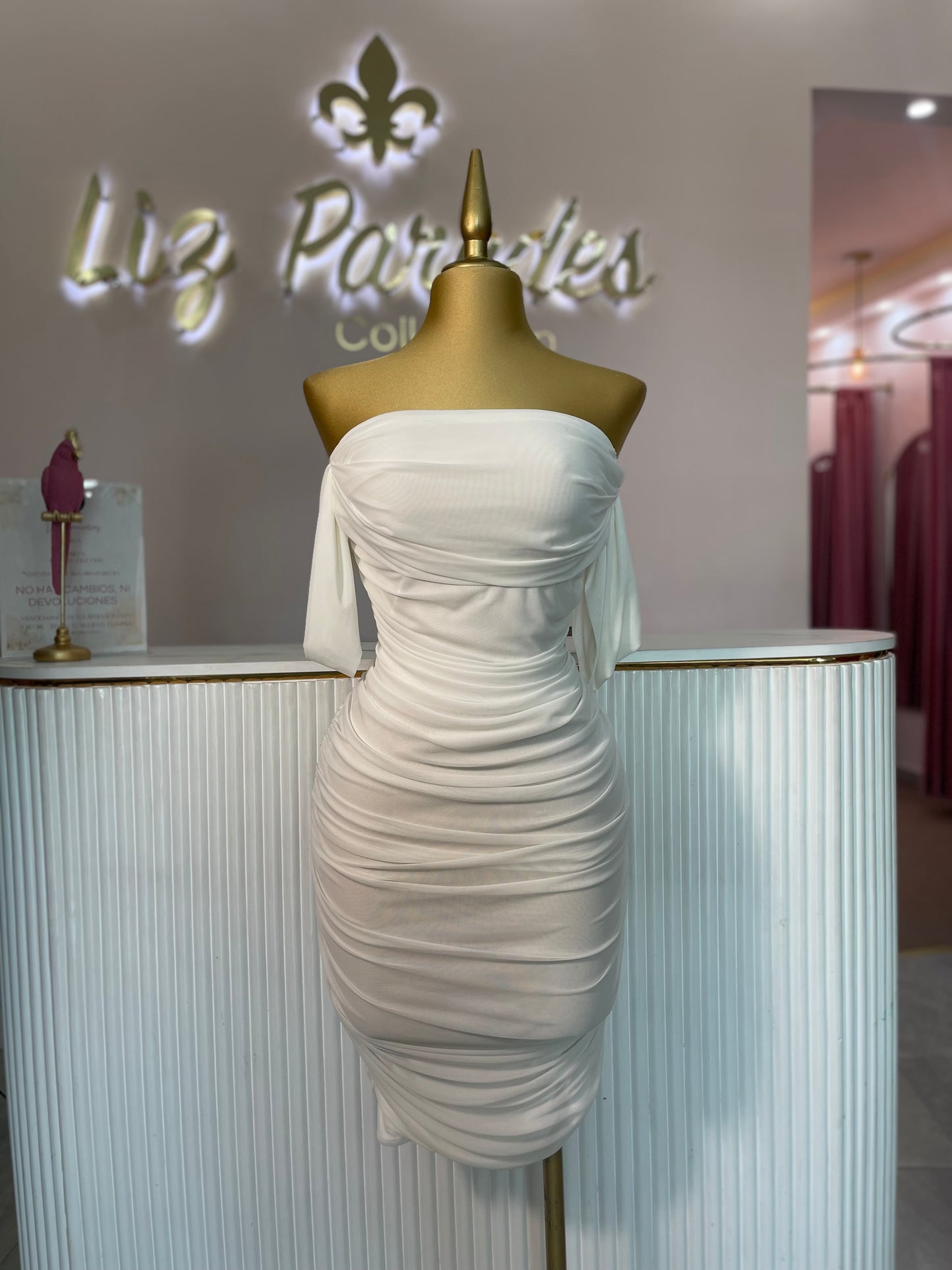 VESTIDO-MIDI MESH CORRUGADO BLANCO