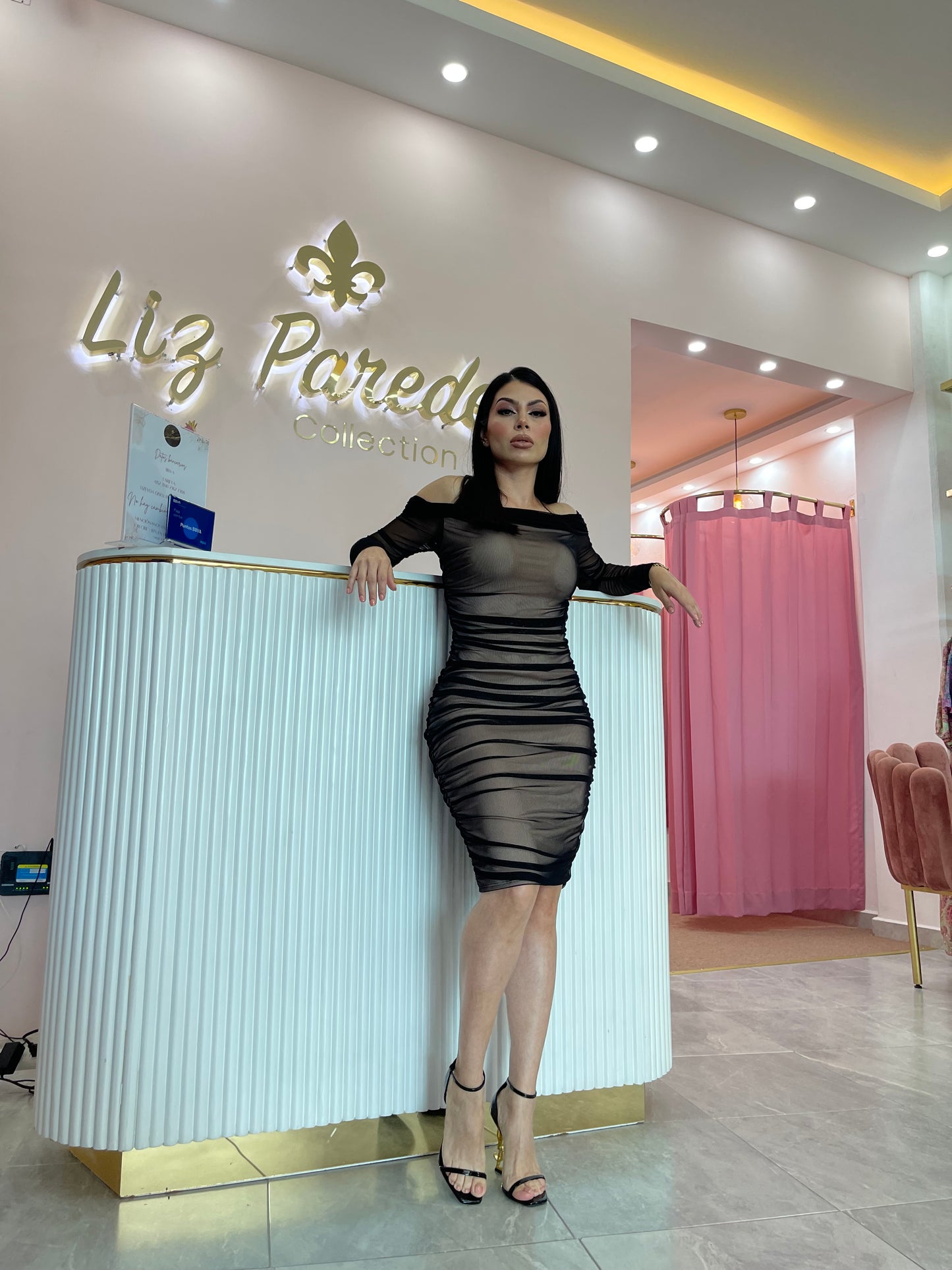 VESTIDO NEGRO/NUDE MESH MARGA