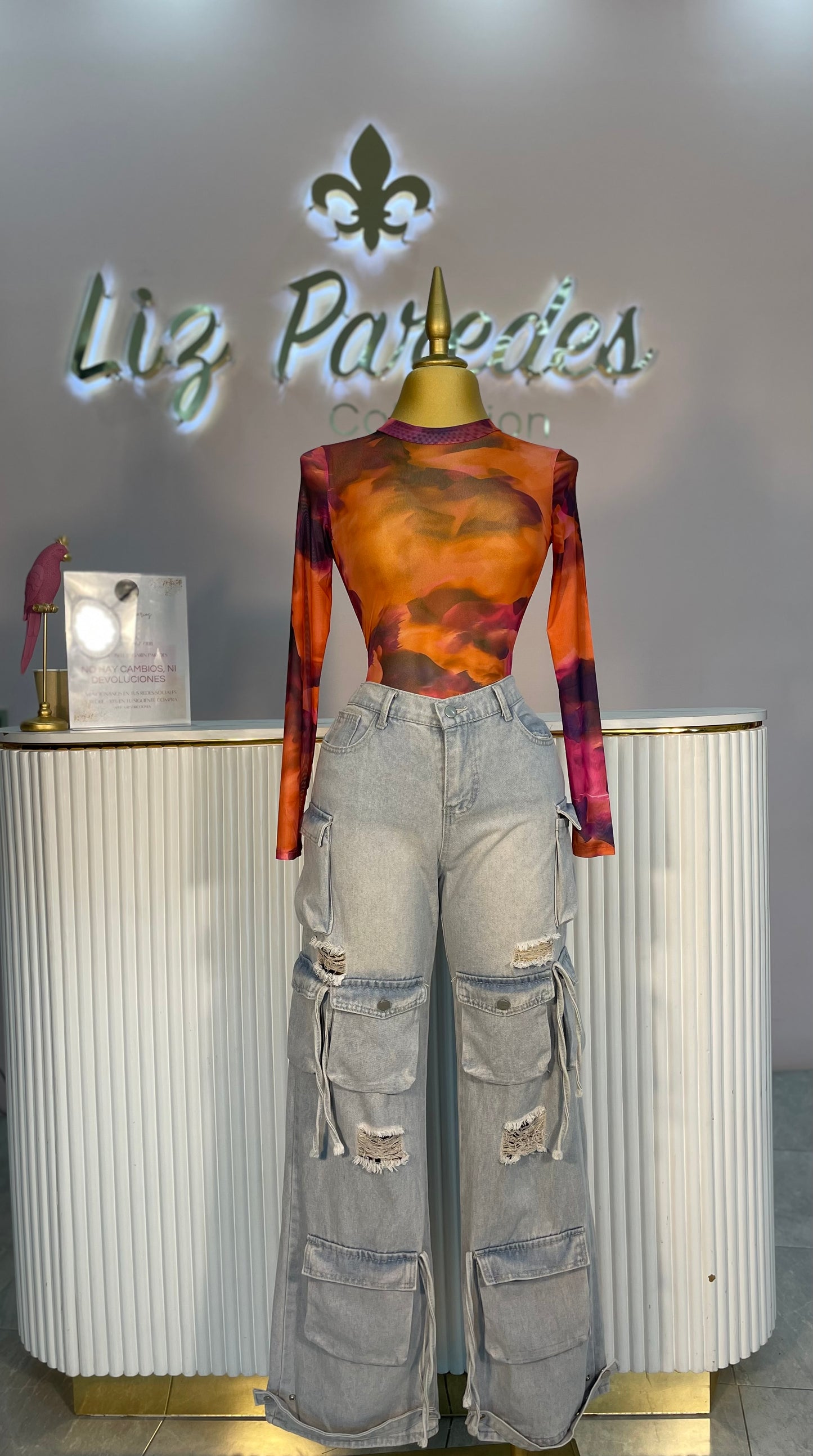 BODY MESH MANGA LARGA NARANJA/MORADO