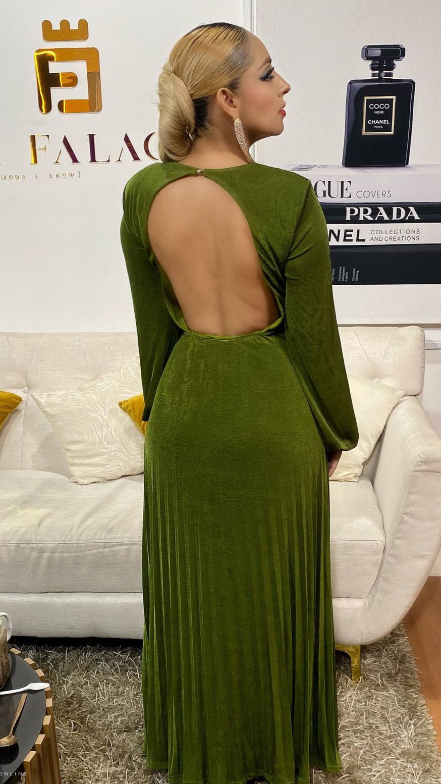 VESTIDO-MAXI MANGA LARGA ESC. ESPALDA