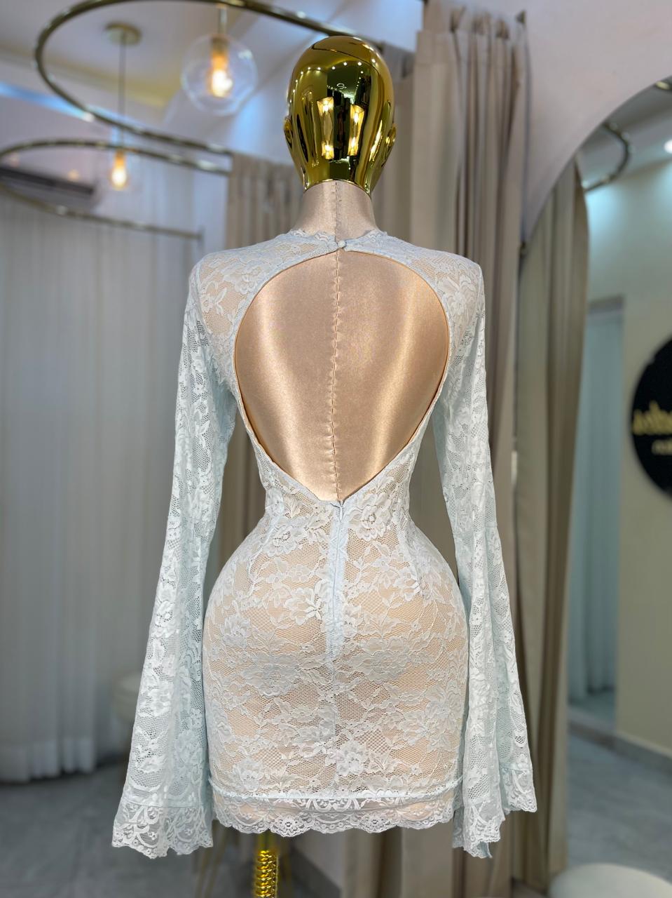 VESTIDO MINI MANGA CAMPANA ENCAJE