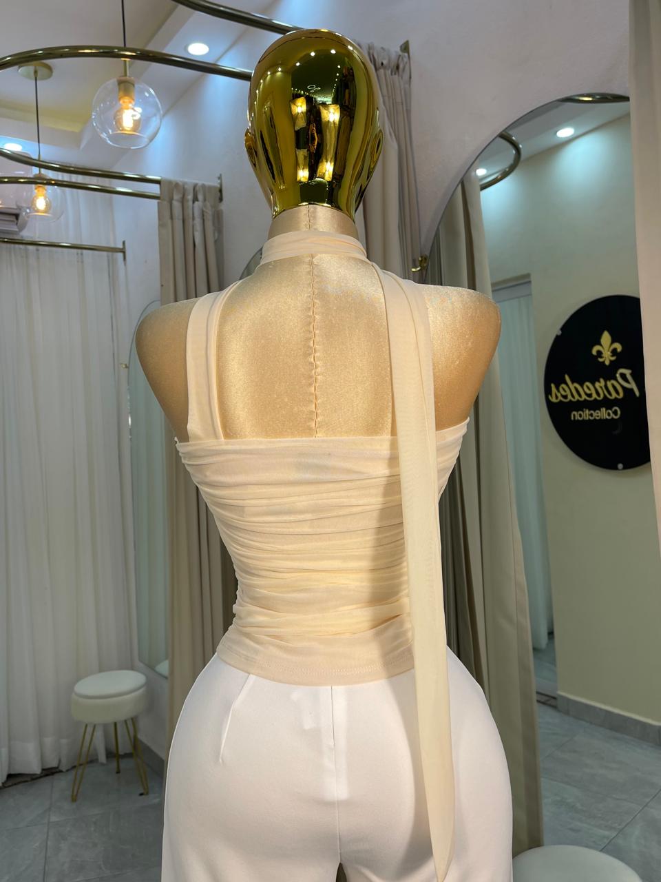 TOP MESH STRAPLESS CREM LAZO