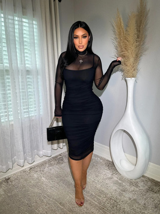 VESTIDO MIDI MESH MANGA LARGA