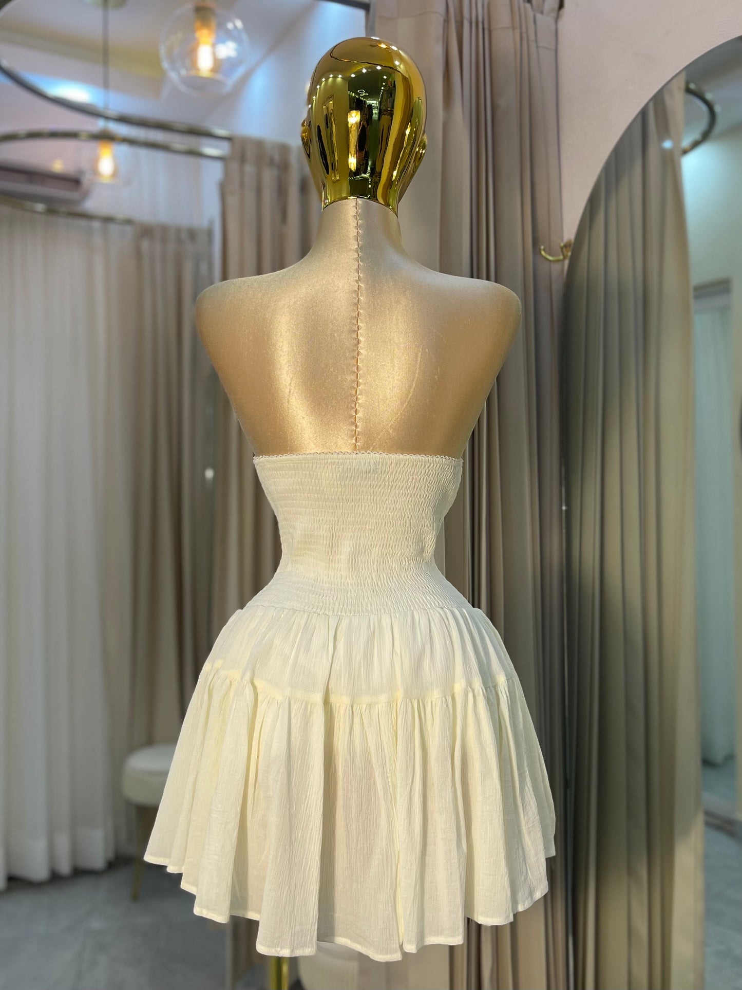 VESTIDO MINI STRAPLESS CORRUGADO