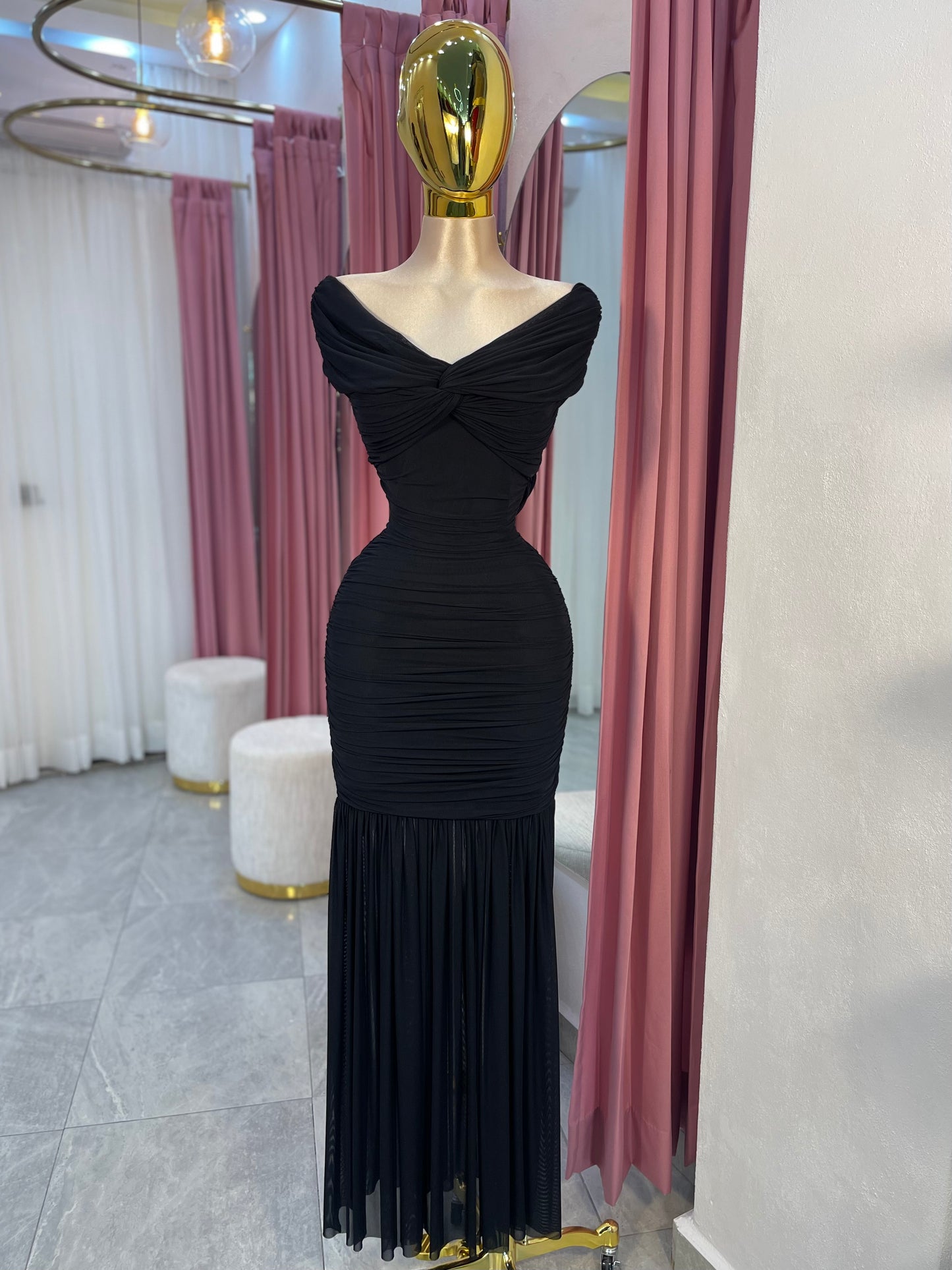 VESTIDO MAXI MESH OFF SHOULDER