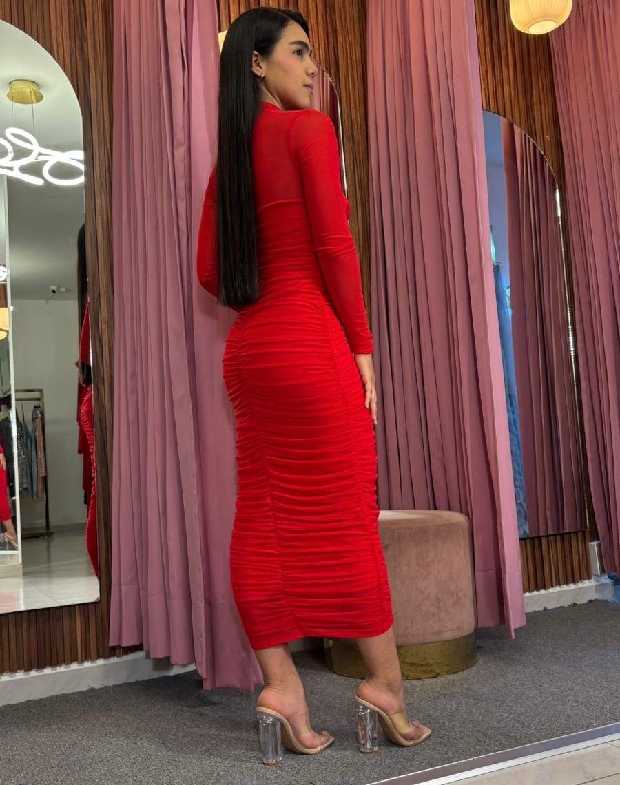 VESTIDO MIDI MESH BRA