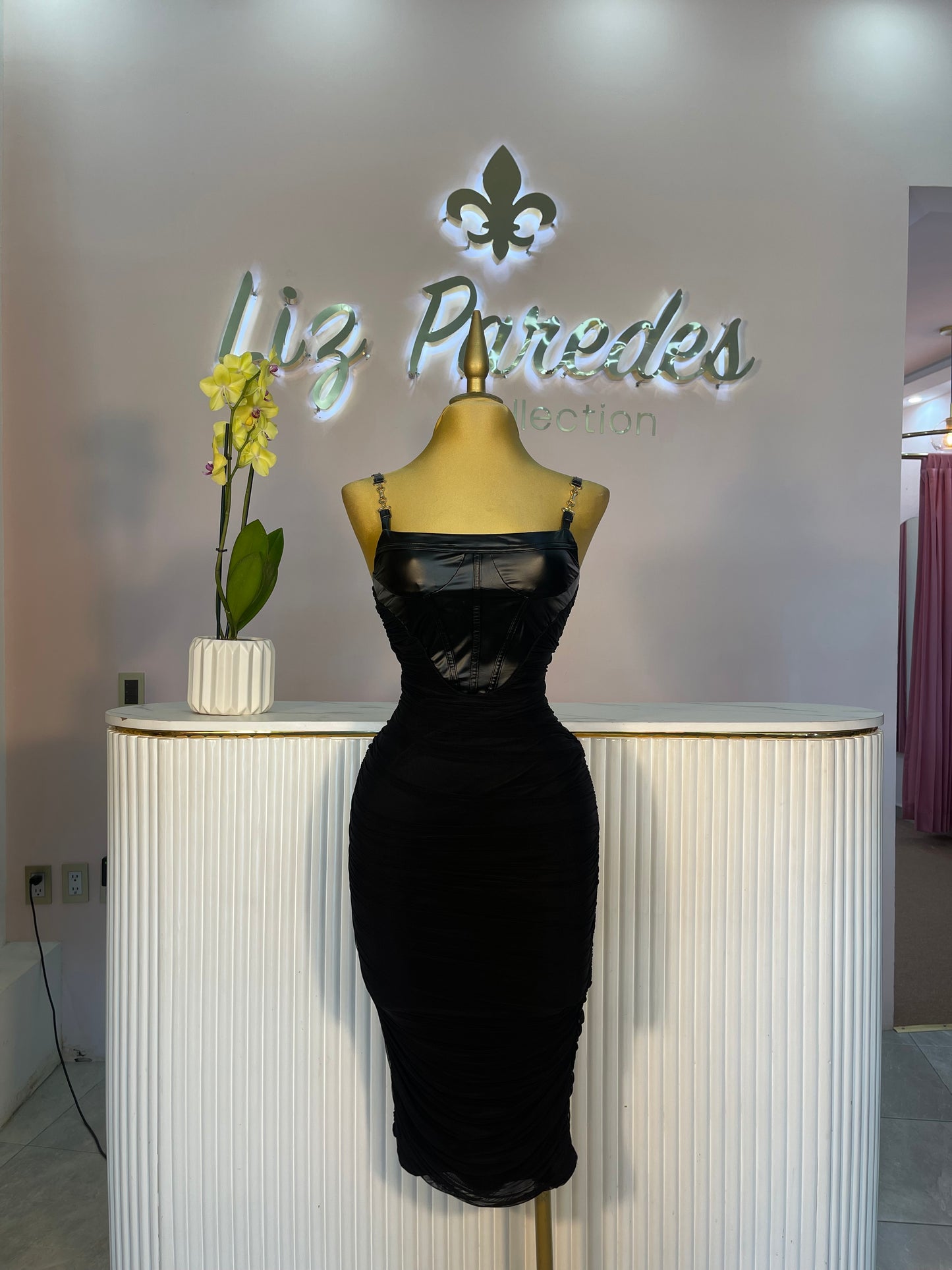 VESTIDO CORSET VINIPIEL/MESH