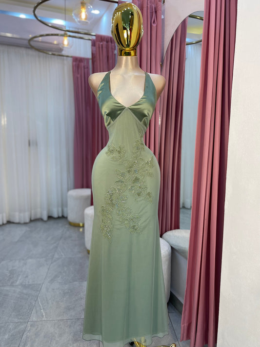 VESTIDO MAXI APLICACION SATIN/MESH