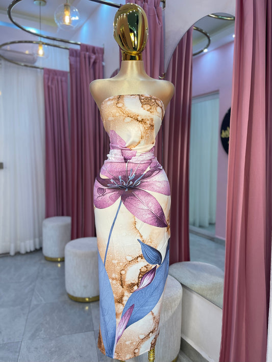 VESTIDO STRAPLESS TUBO FLORES