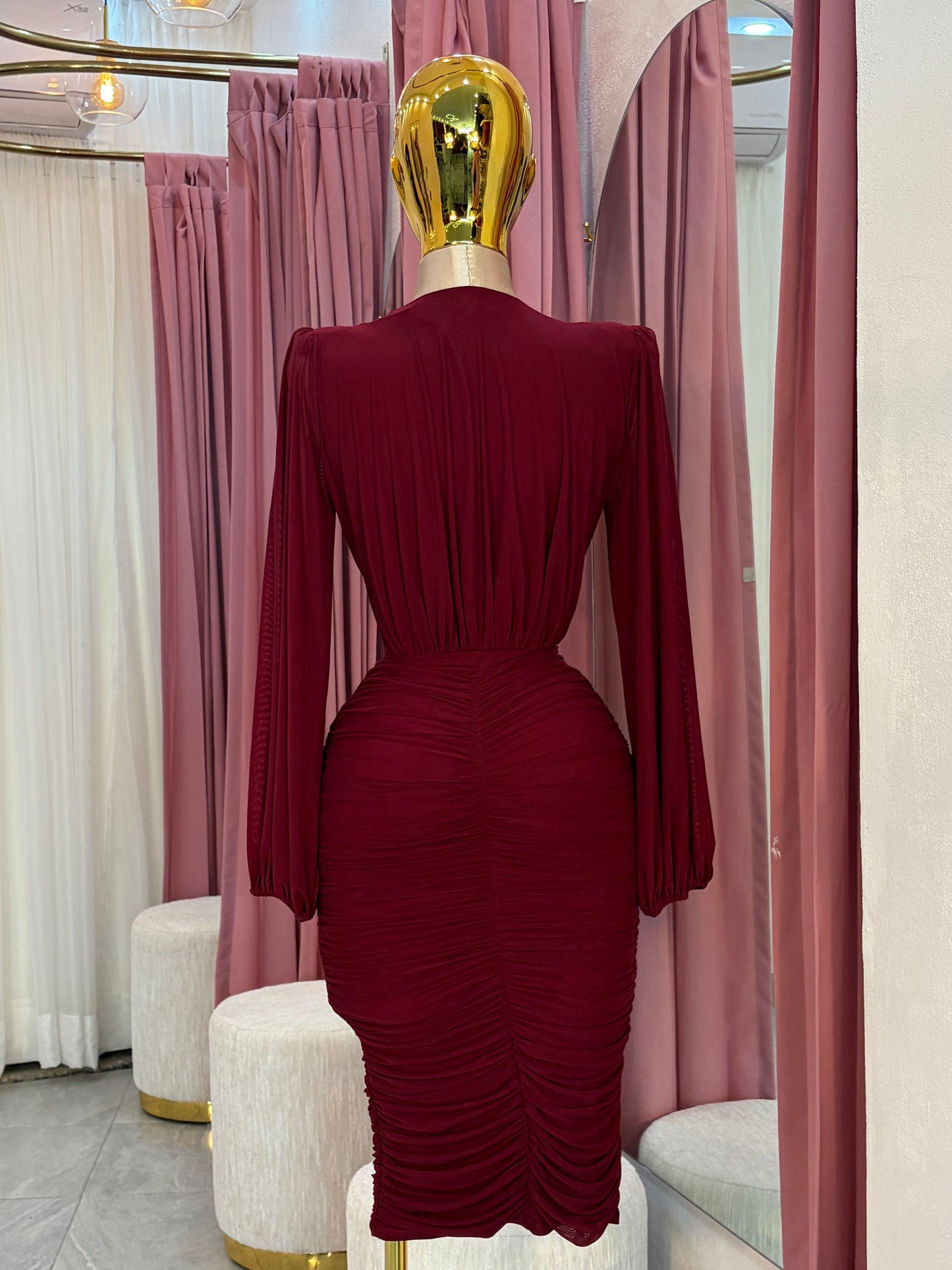 VESTIDO MIDI MESH MANGA LARGA CORRUGADO