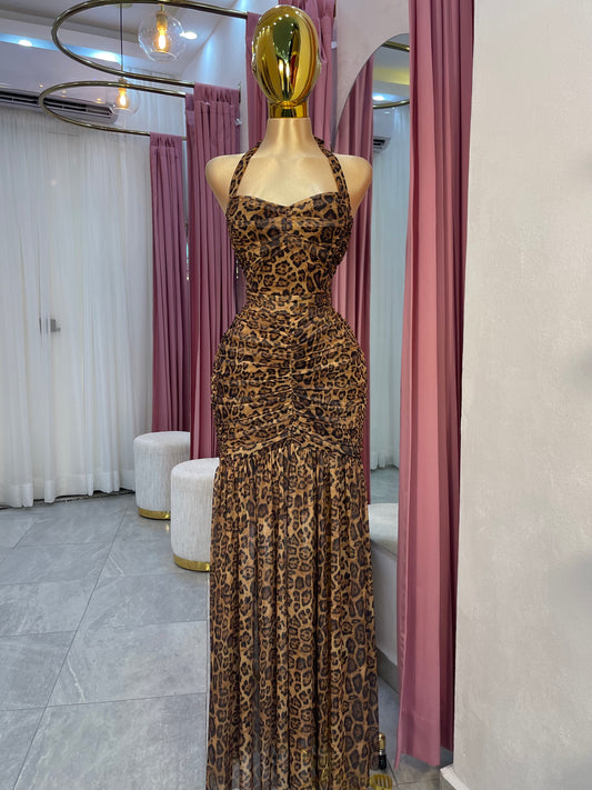 VESTIDO MAXI HALTER LEOPARDO