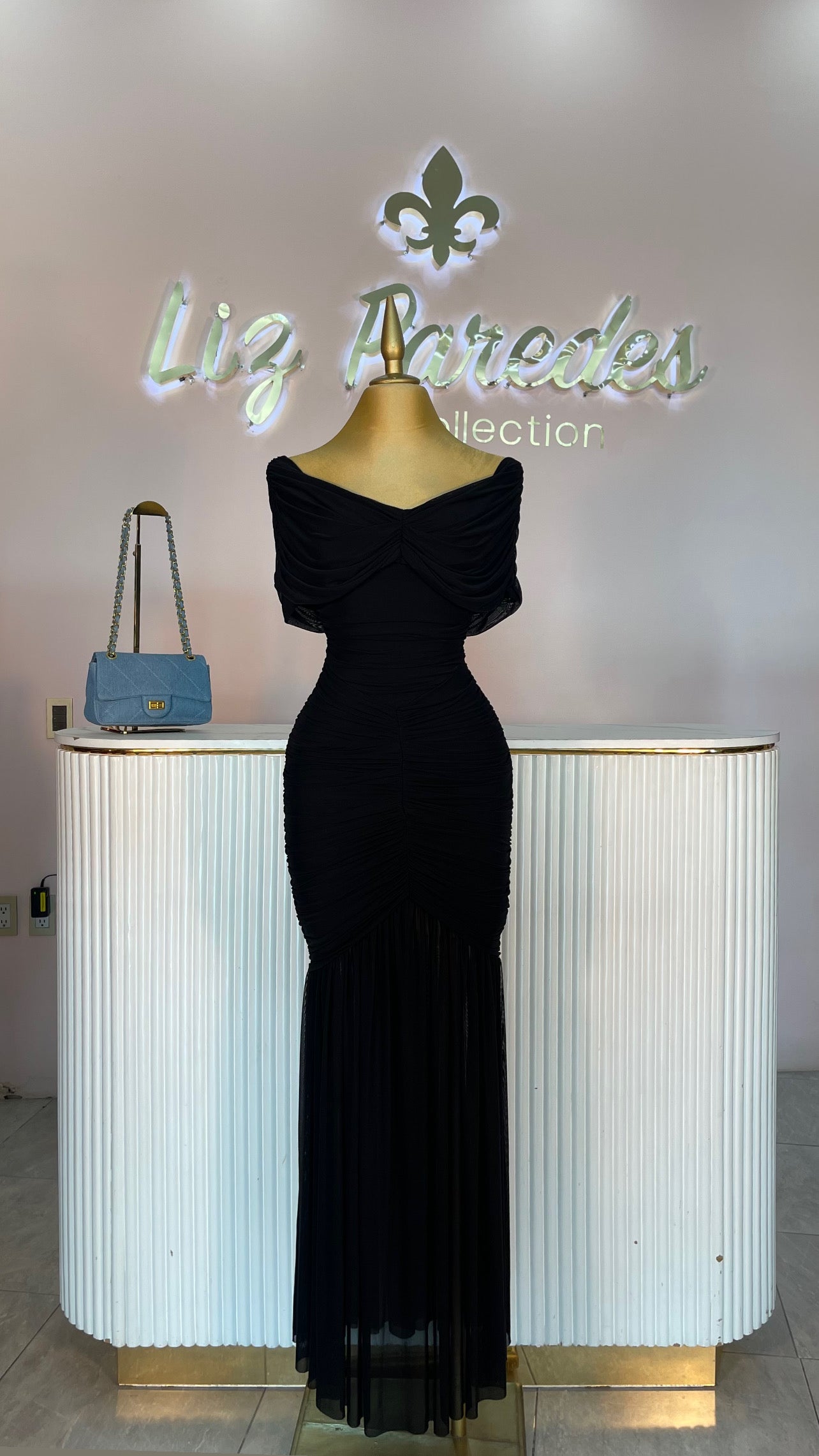 VESTIDO MAXI MESH OFF SHOULDER