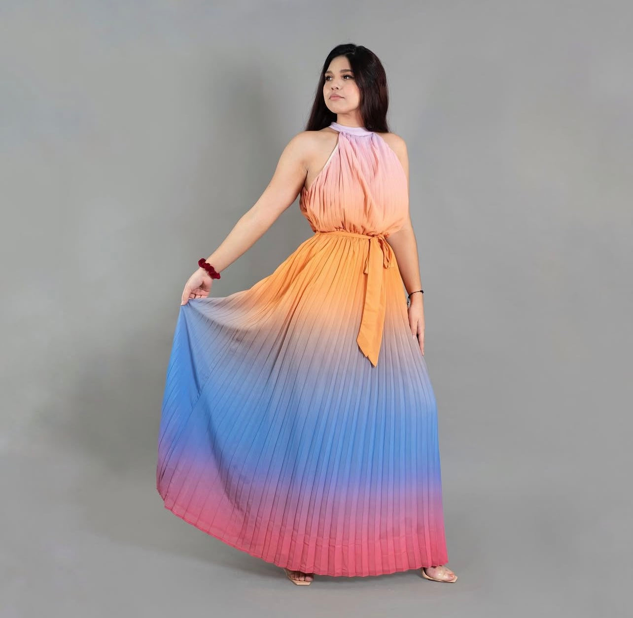 VESTIDO HALTER PLISADO COLORES