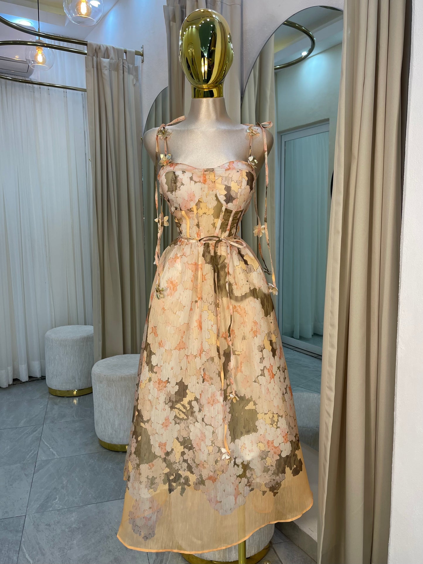 VESTIDO MIDI FLOR DORADA
