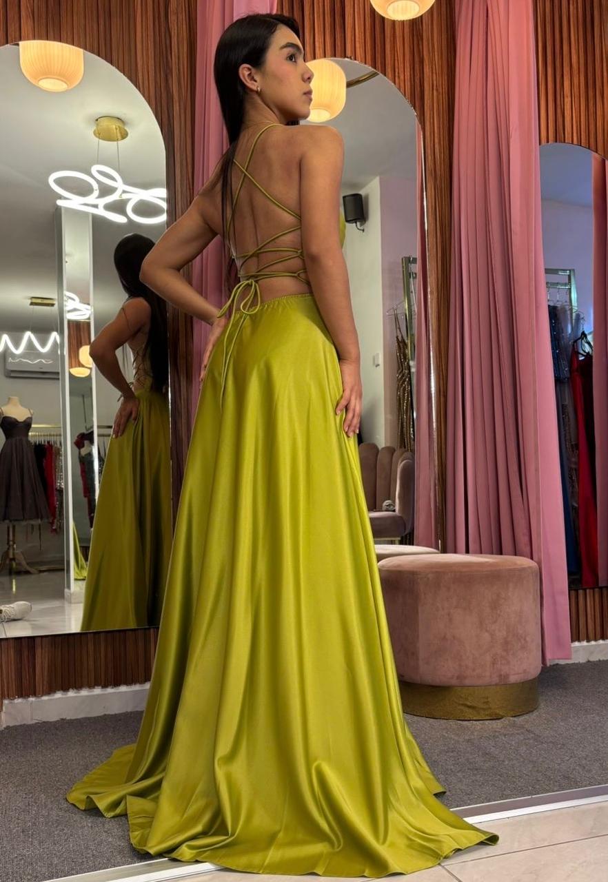 VESTIDO ESC. ESPALDA SATIN RECTO TIRAS