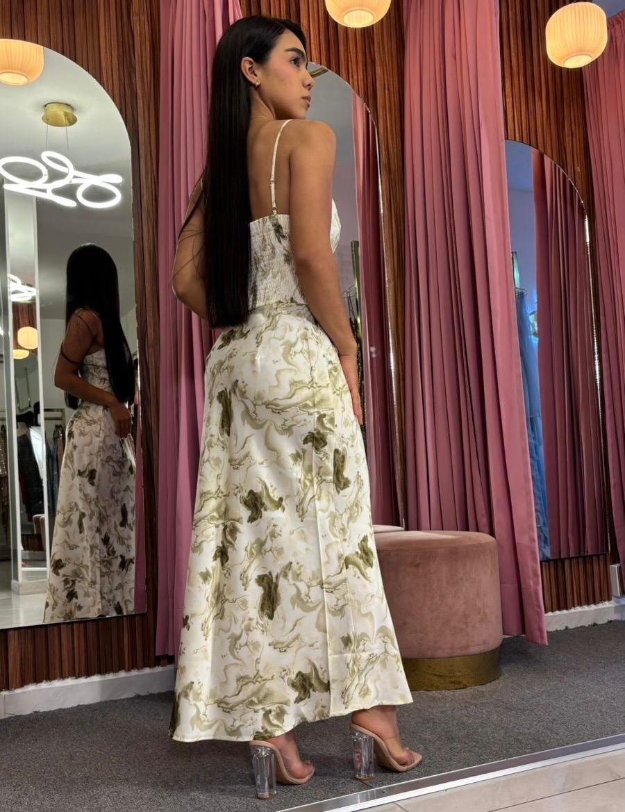 SET FALDA/TOP SATIN FLORES