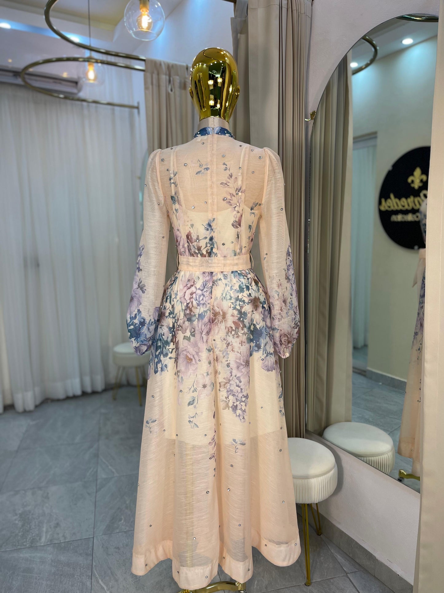 VESTIDO MAXI MANGA LARGA CRISTALES