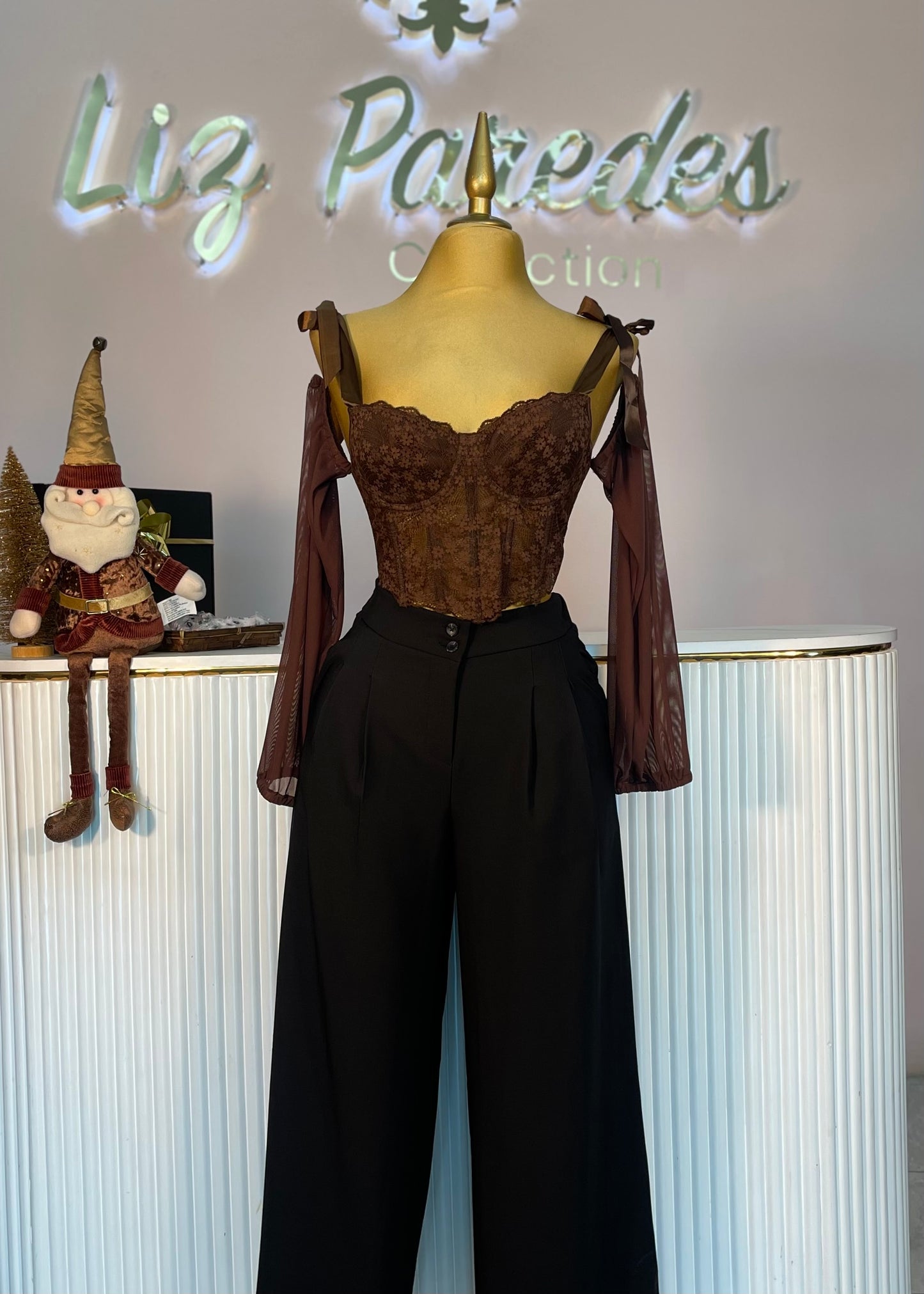 TOP CORSET ENCAJE CAFÉ