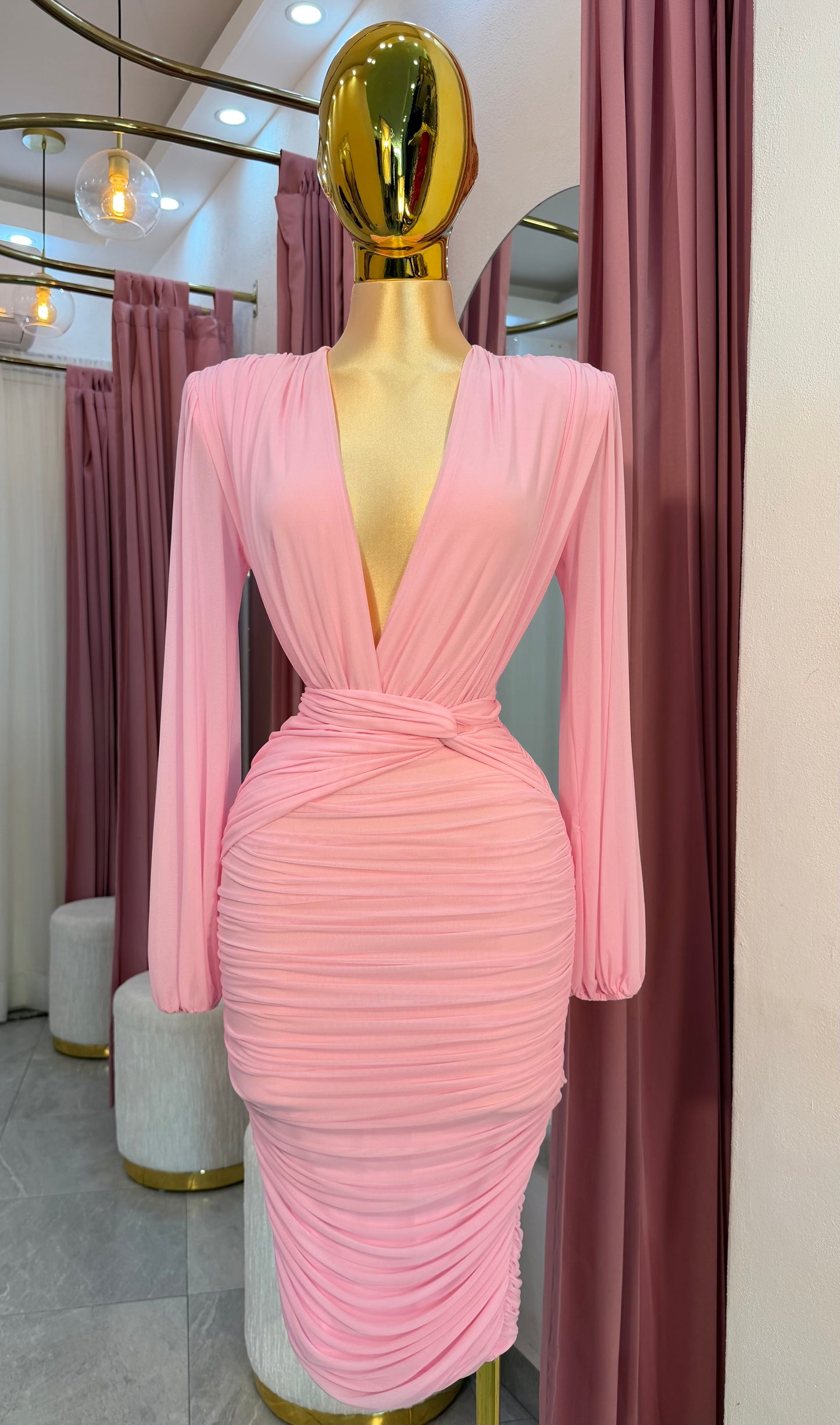 VESTIDO MIDI MESH MANGA CRUZADO