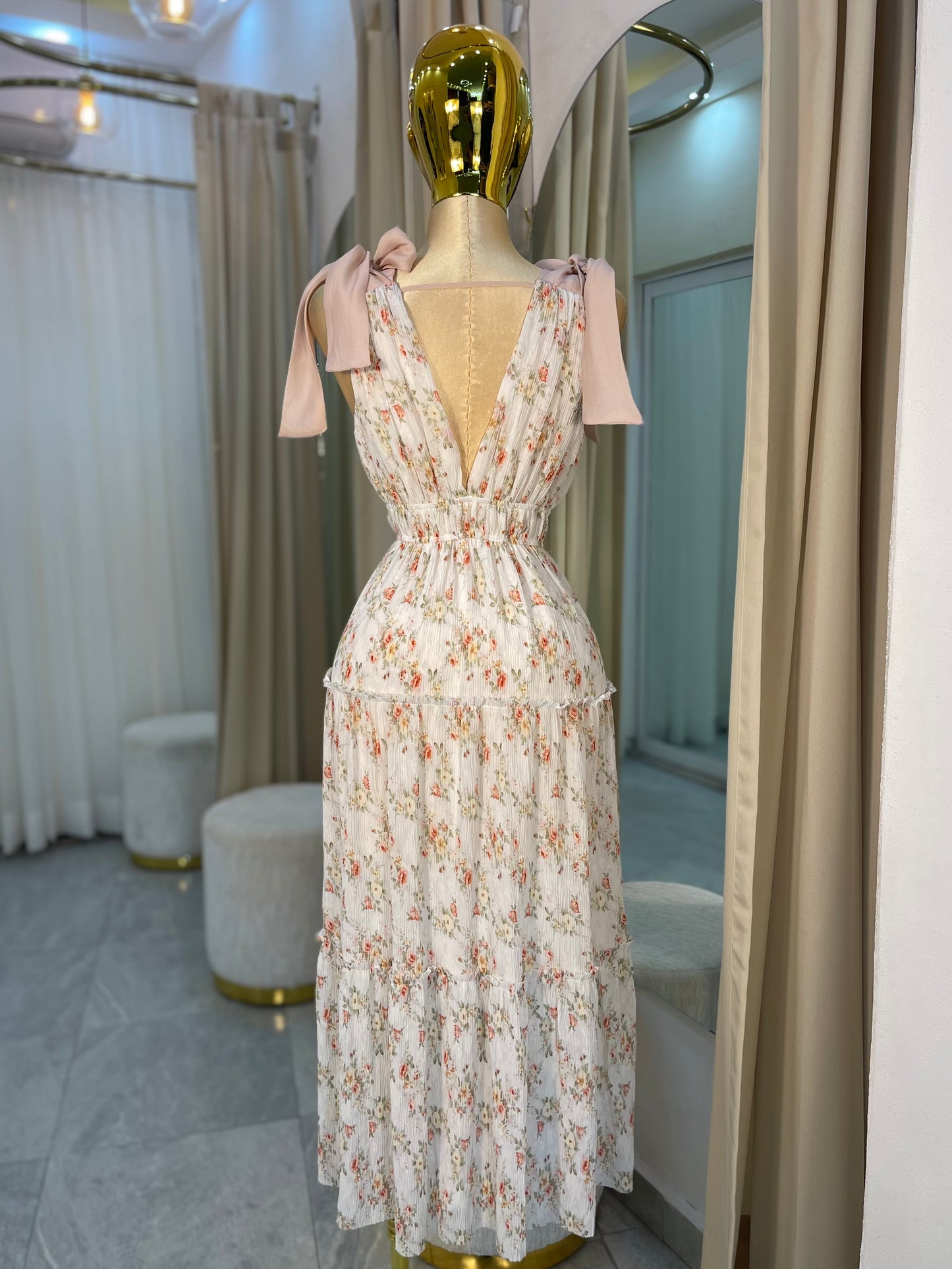 VESTIDO MAXI CUELLO V LAZOS