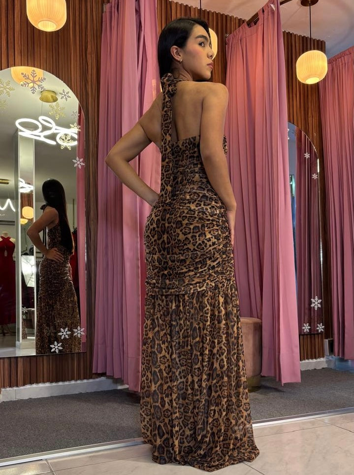 VESTIDO MAXI HALTER LEOPARDO