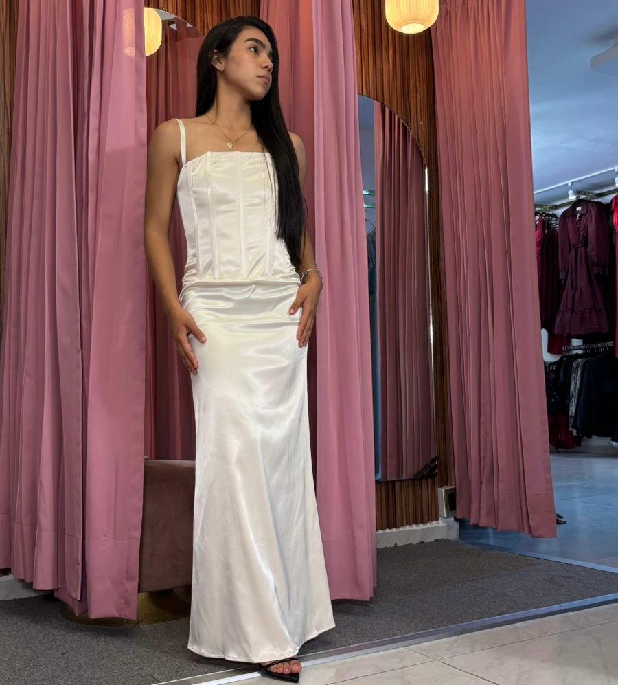 VESTIDO MAXI SATÉN CORSET SHAMPANGE