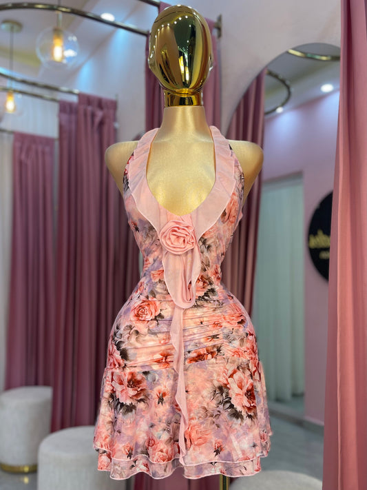 VESTIDO MINI MESH ENCAJE HALTER