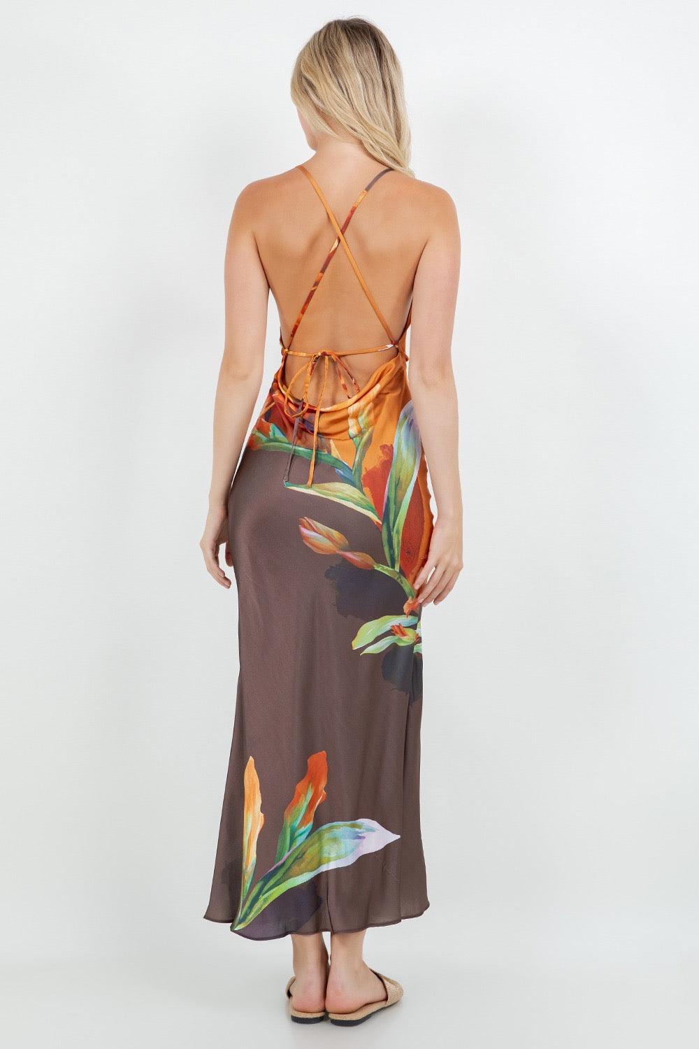 VESTIDO MAXI SATÉN BROWN M