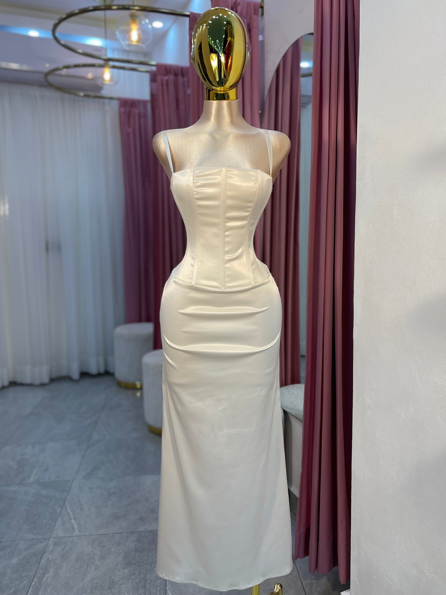 VESTIDO MAXI SATÉN CORSET SHAMPANGE