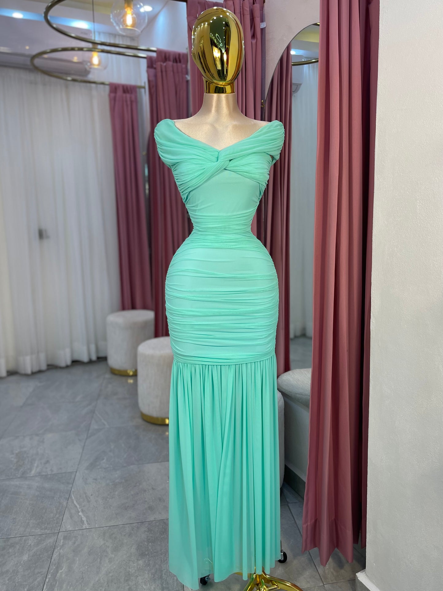 VESTIDO MAXI MESH OFF SHOULDER