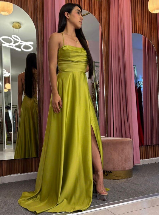 VESTIDO ESC. ESPALDA SATIN RECTO TIRAS