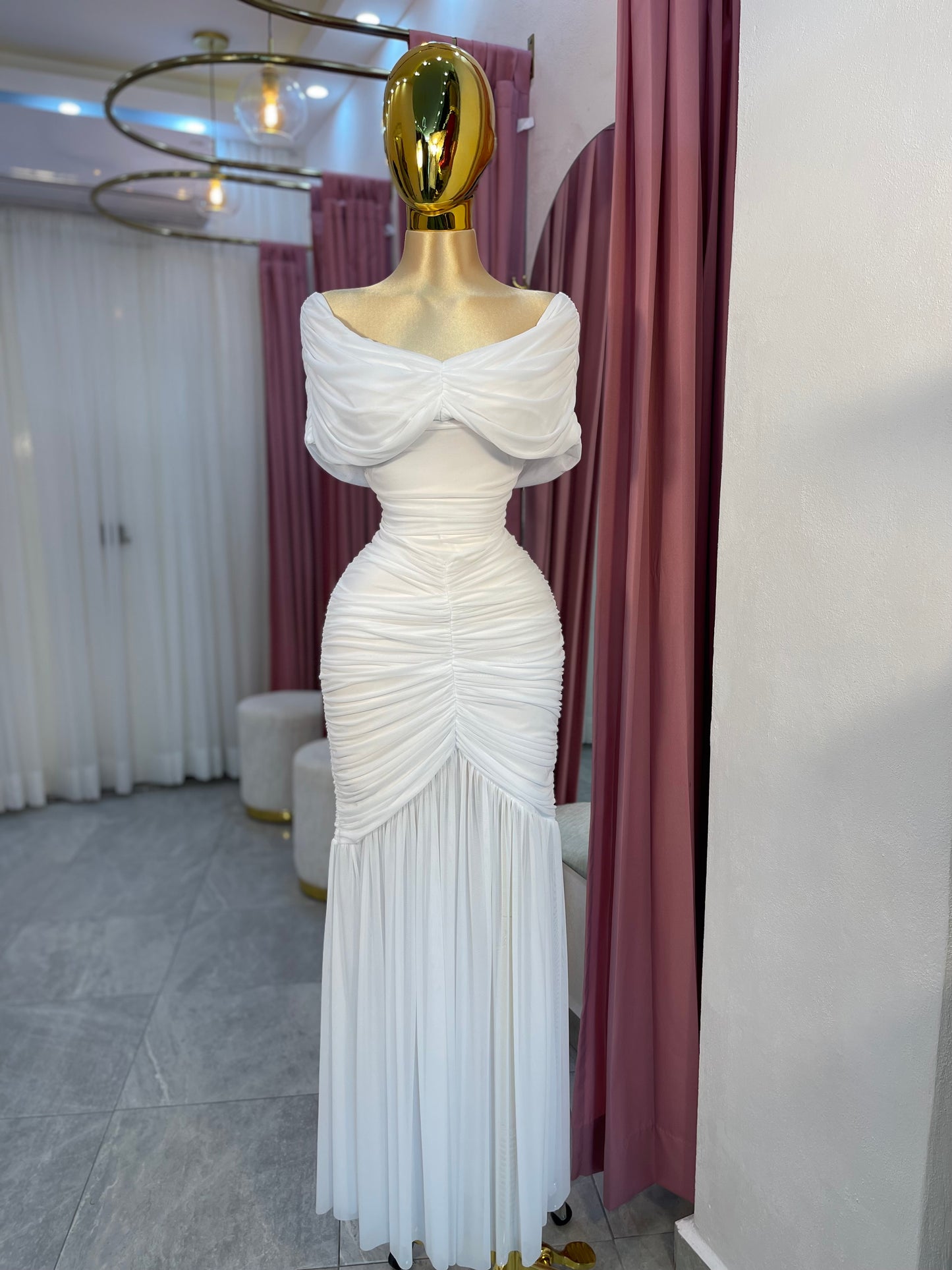 VESTIDO MAXI MESH OFF SHOULDER