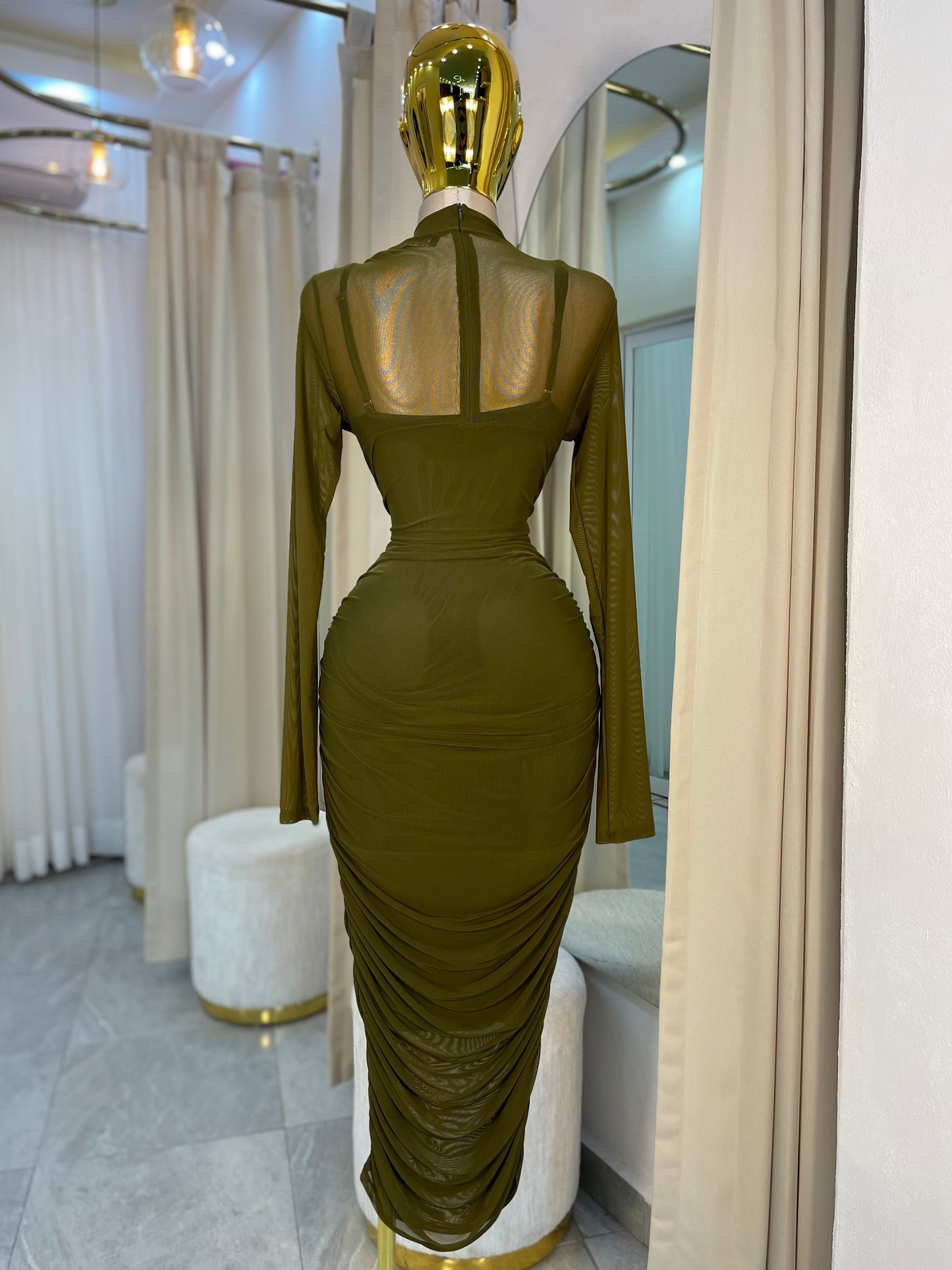 VESTIDO MIDI MESH MANGA LARGA