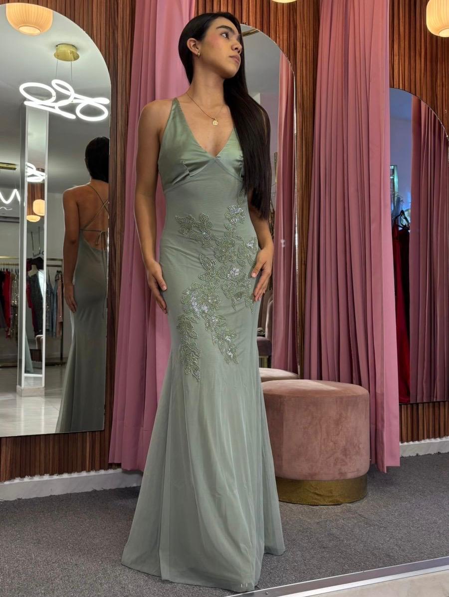 VESTIDO MAXI APLICACION SATIN/MESH