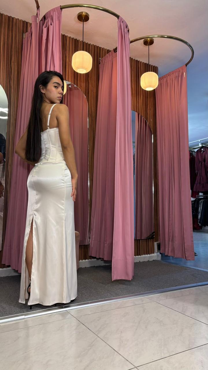 VESTIDO MAXI SATÉN CORSET SHAMPANGE