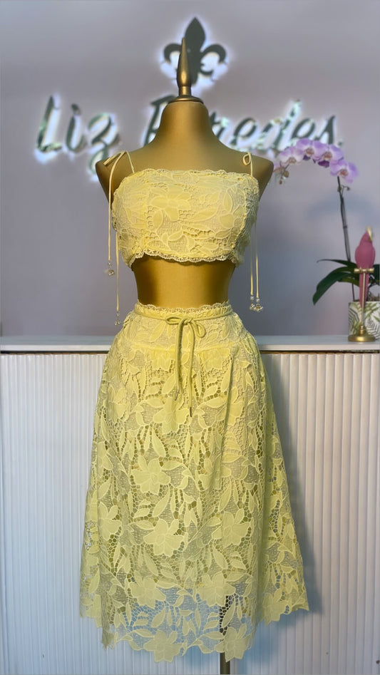 SET ENCAJE AMARILLO TOP/FALDA