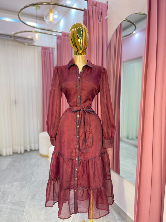 VESTIDO GASA TINTO