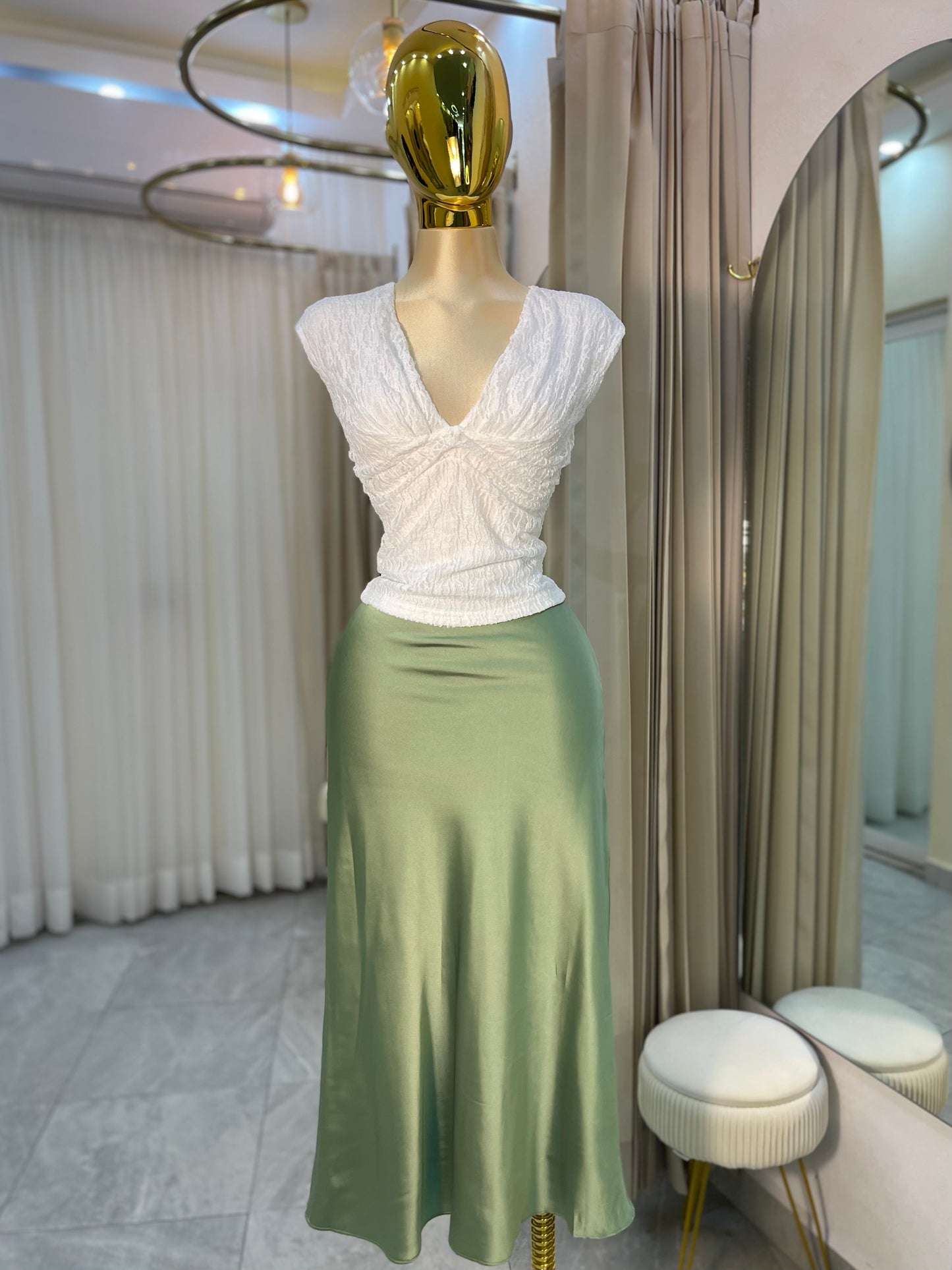 FALDA SATEN VERDE