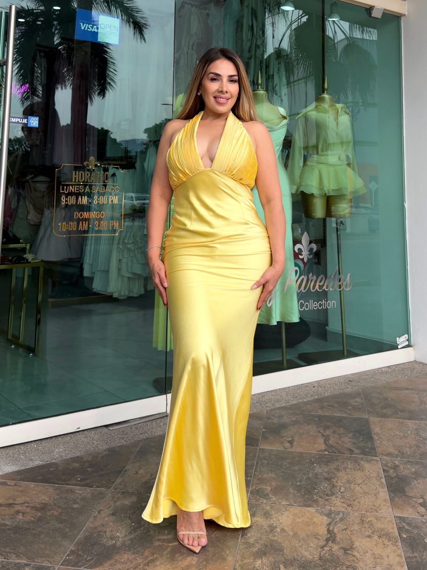 VESTIDO MAXI AMARILLO SATÉN