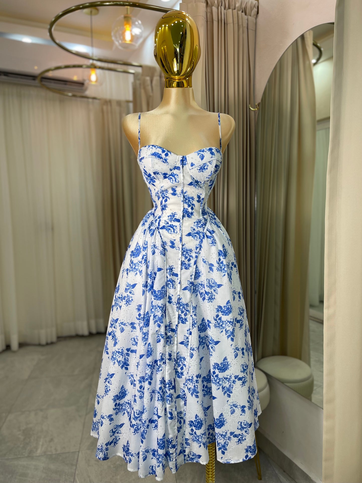 VESTIDO MIDI EST. FLORAL BCO/AZUL