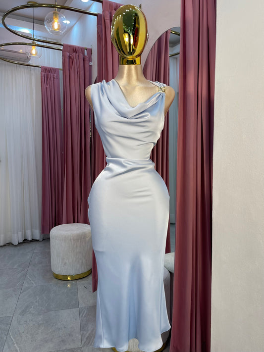 VESTIDO MIDI SATÉN AZUL