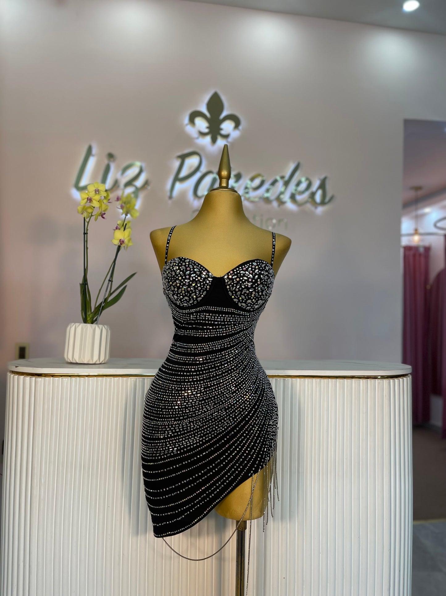 VESTIDO MINI CRISTALES CADENA