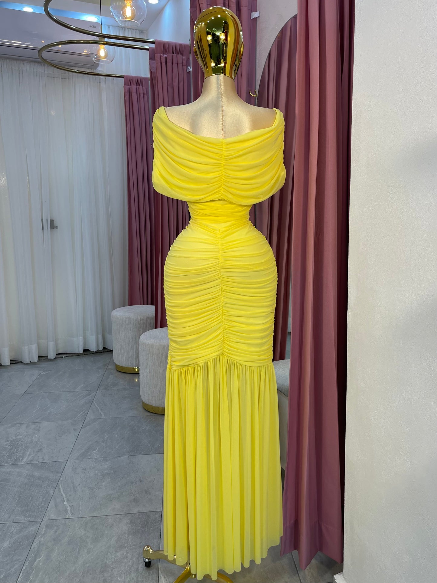 VESTIDO MAXI MESH OFF SHOULDER