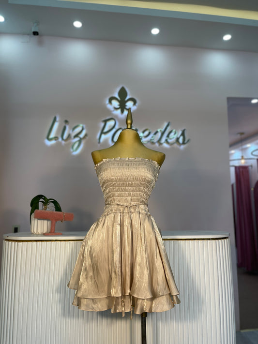 VESTIDO MINI STRAPLESS DORADO