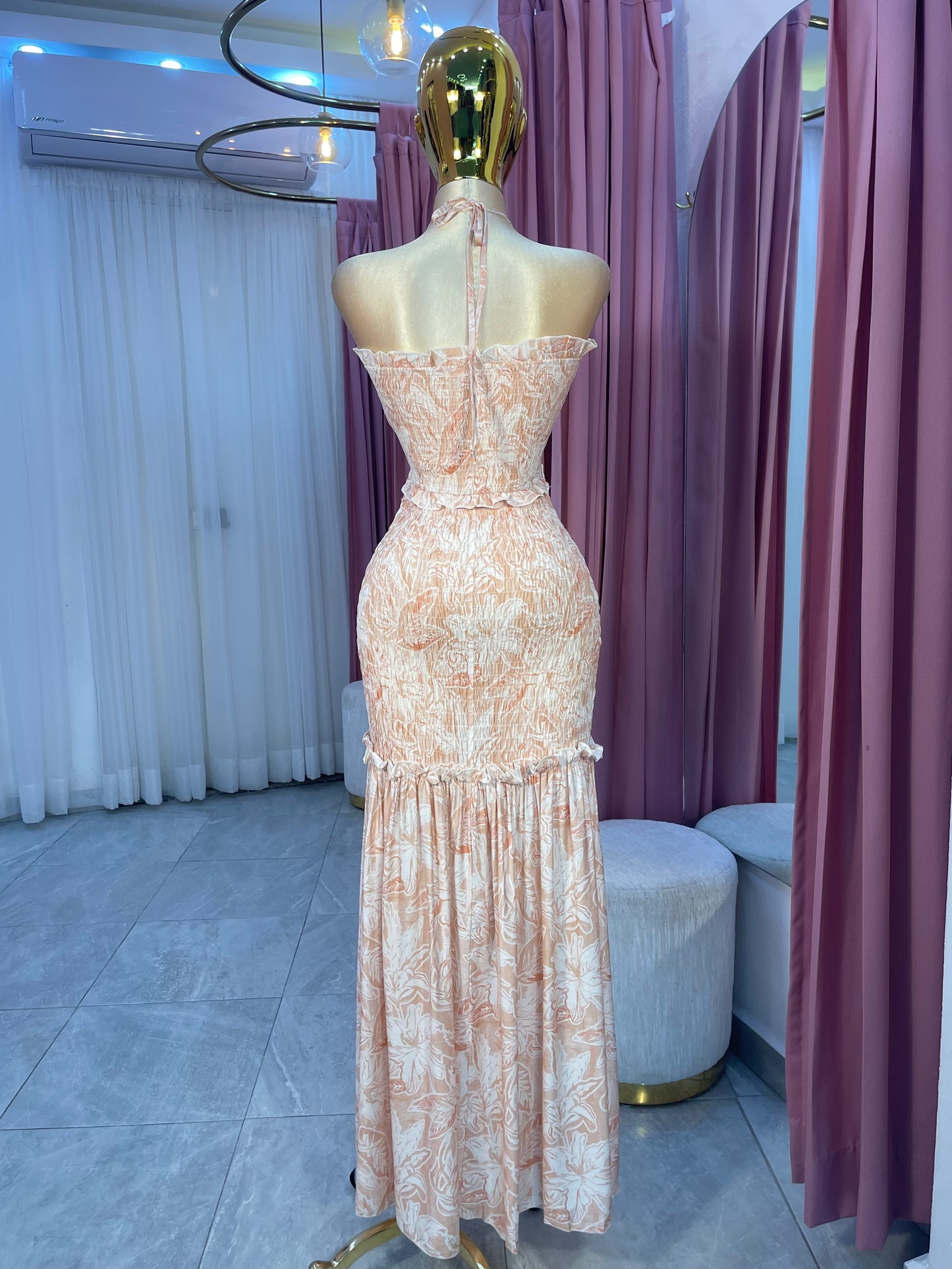 VESTIDO MAXI CORRUGADO STRAPLESS