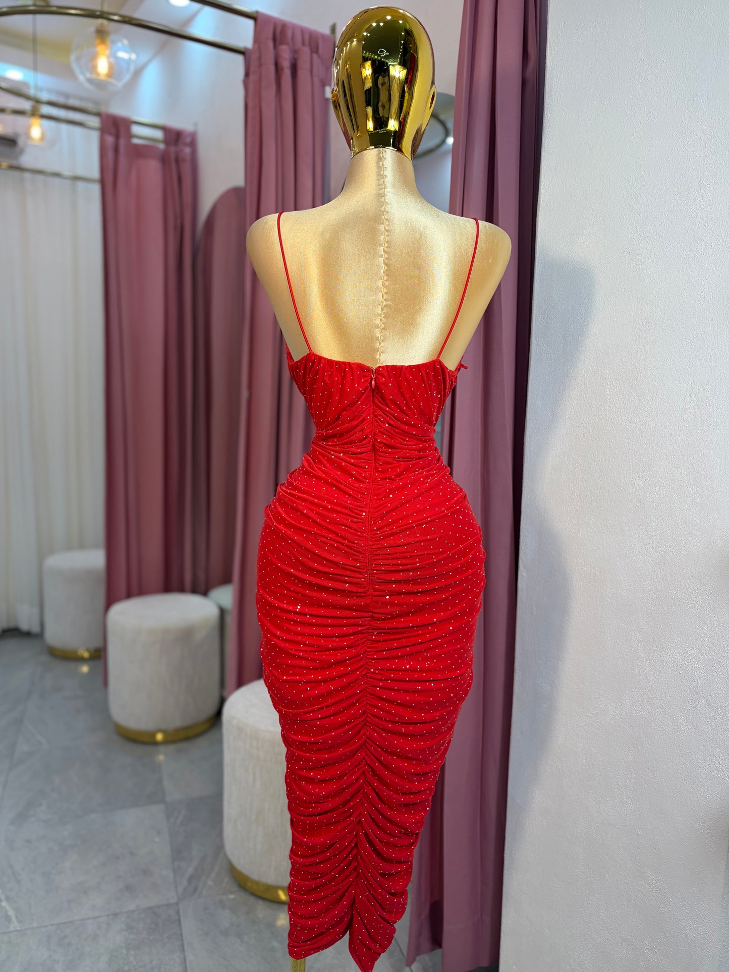 VESTIDO MIDI MESH CORRUGADO CRISTALES