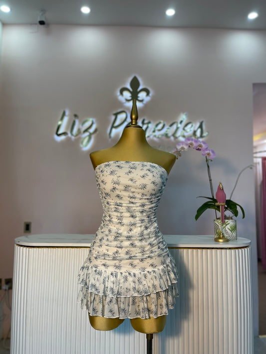 VESTIDO MINI MESH FLORAL AZUL