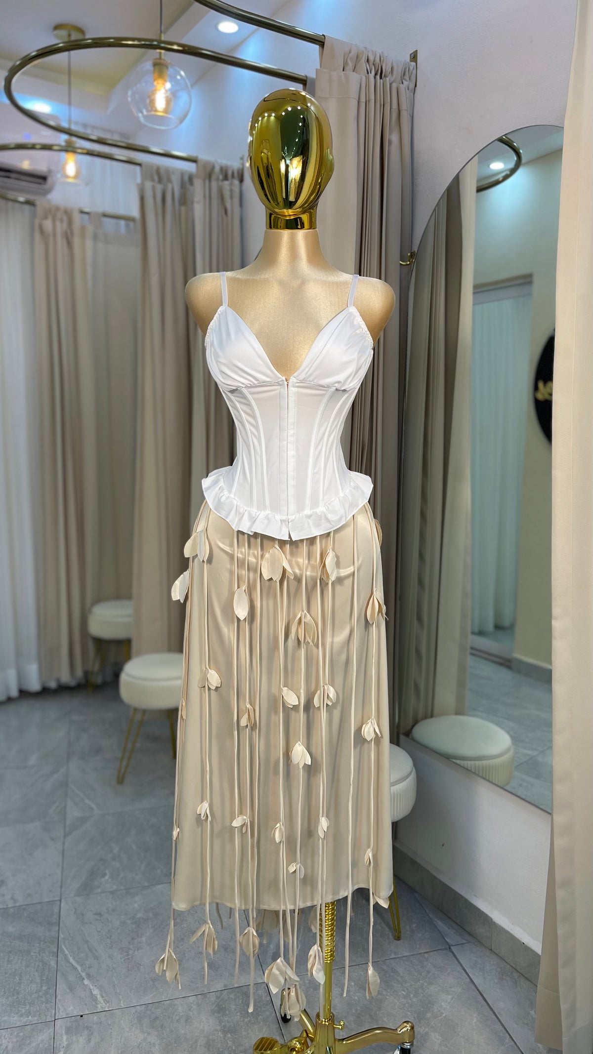 FALDA MAXI FLORES 3D SATIN